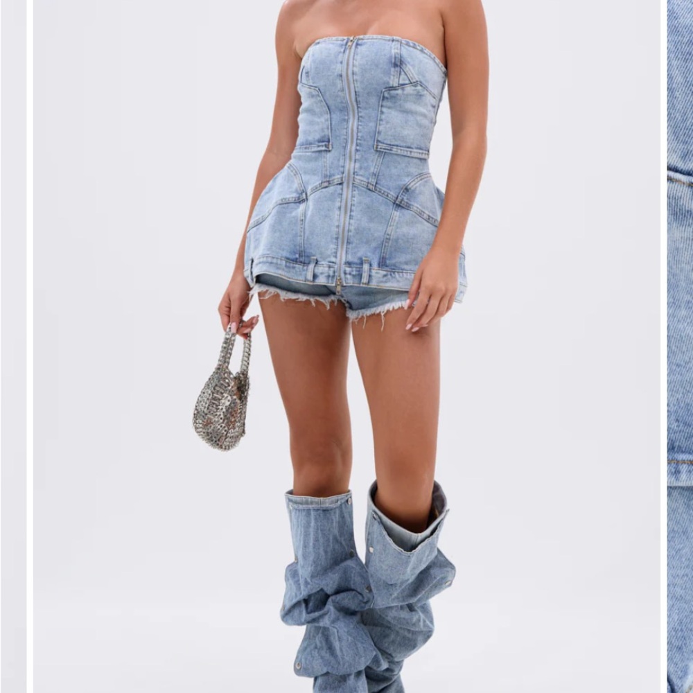 AKIRA Light Blue Denim Strapless Top